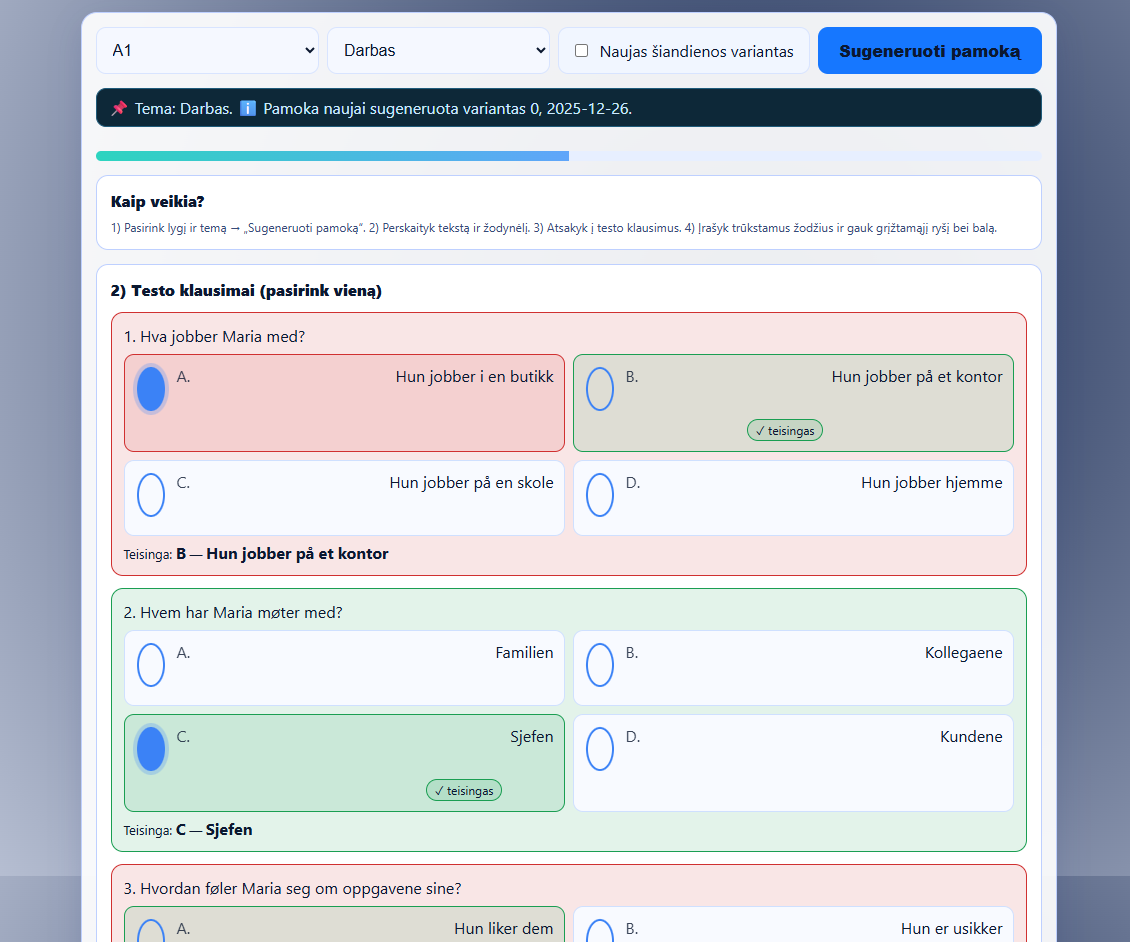 DI pamokos – testai