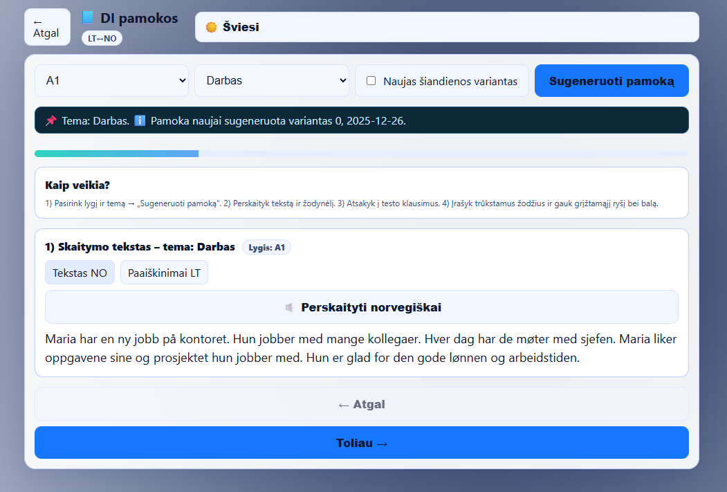 DI pamokos – pradžia
